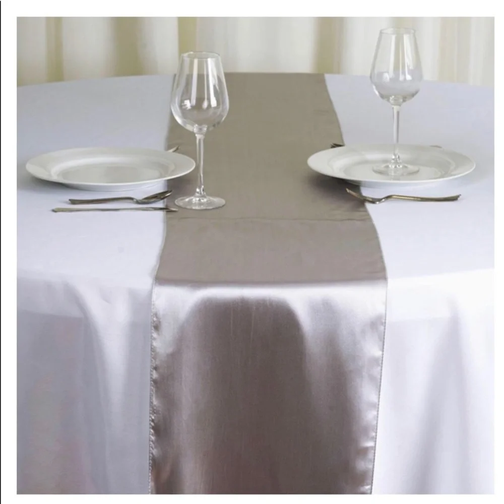 NEW: Silver satin table runners in sealed bag party decor wedding bridal parties